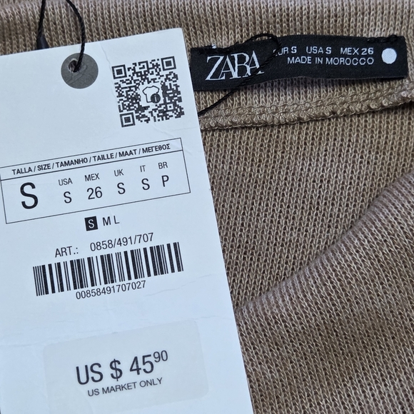 Zara Minimalist Mock Neck Draped Asymmetrical Midi Sweater Dress Taupe Small NWT - Picture 8 of 9